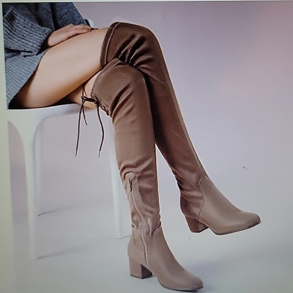 Dream Pairs Laurence brown suede over the knee boots chunky heel stretch 7 NEW…